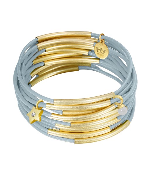 Urban Gypsy bracelets Sky Blue leather matt gold plated