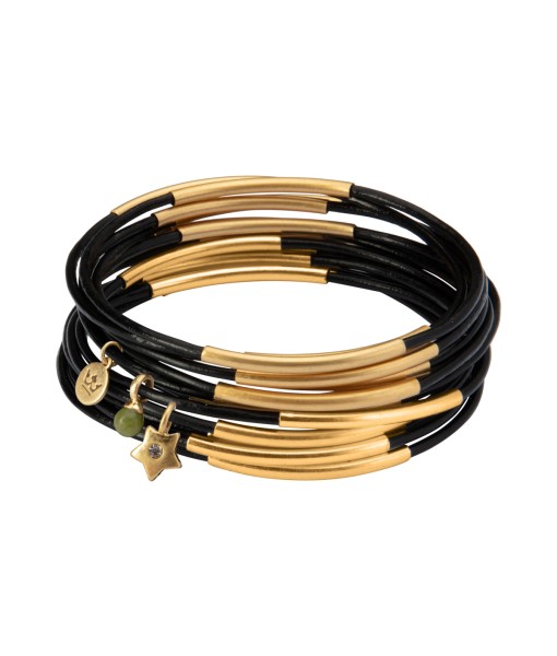 Urban Gypsy bracelets Black leather matt gold plated