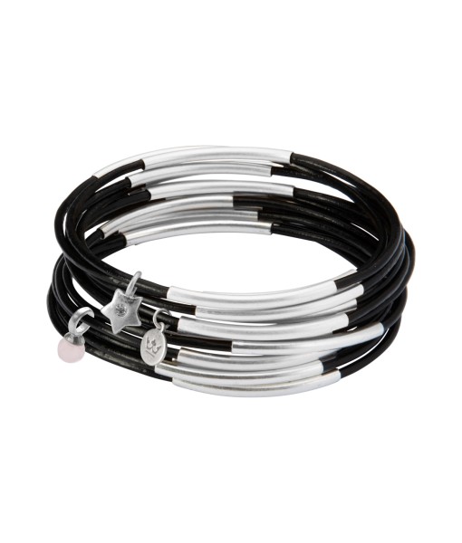 Urban Gypsy bracelets black leather matt silver plated
