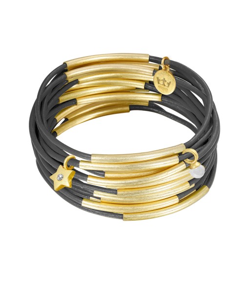Urban Gypsy bracelets dark grey leather matt gold plated